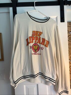 Pilcro Cream Sweater with Black Stripe Trim
